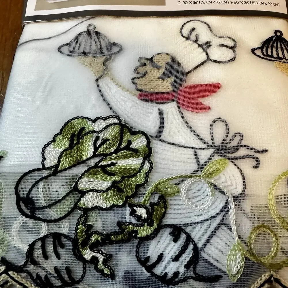 Embroidered Kitchen Curtain Set LOLA Chef 3 Pc Tiers + Valance 30x36 And 30”x60”